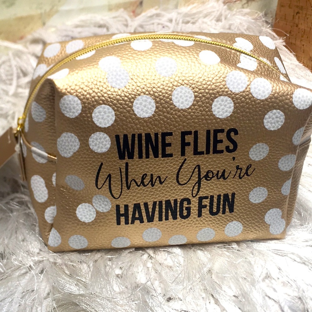 NWT Erica Lyons Gold Polka Dot Cosmetic Travel Toiletry Makeup Accessories Bag